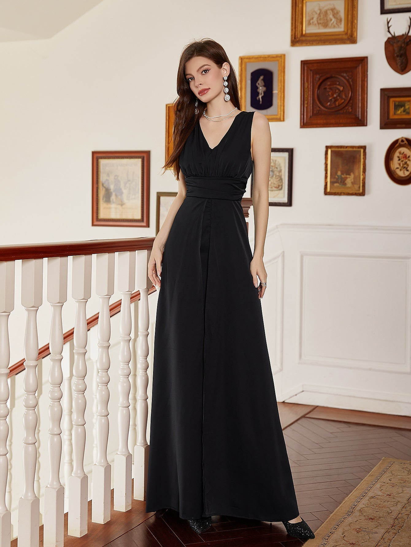 Sleeveless Wide-Leg Jumpsuit with V-Neck and Ruched Waist