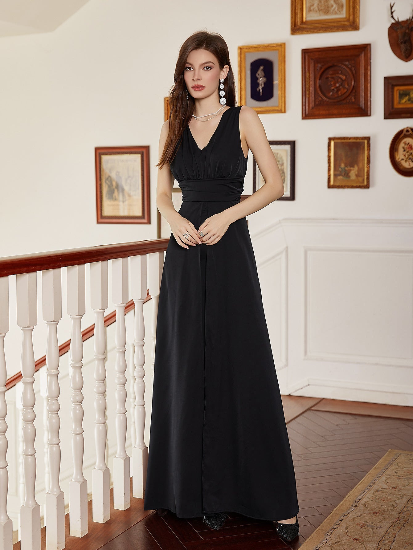 Sleeveless Wide-Leg Jumpsuit with V-Neck and Ruched Waist