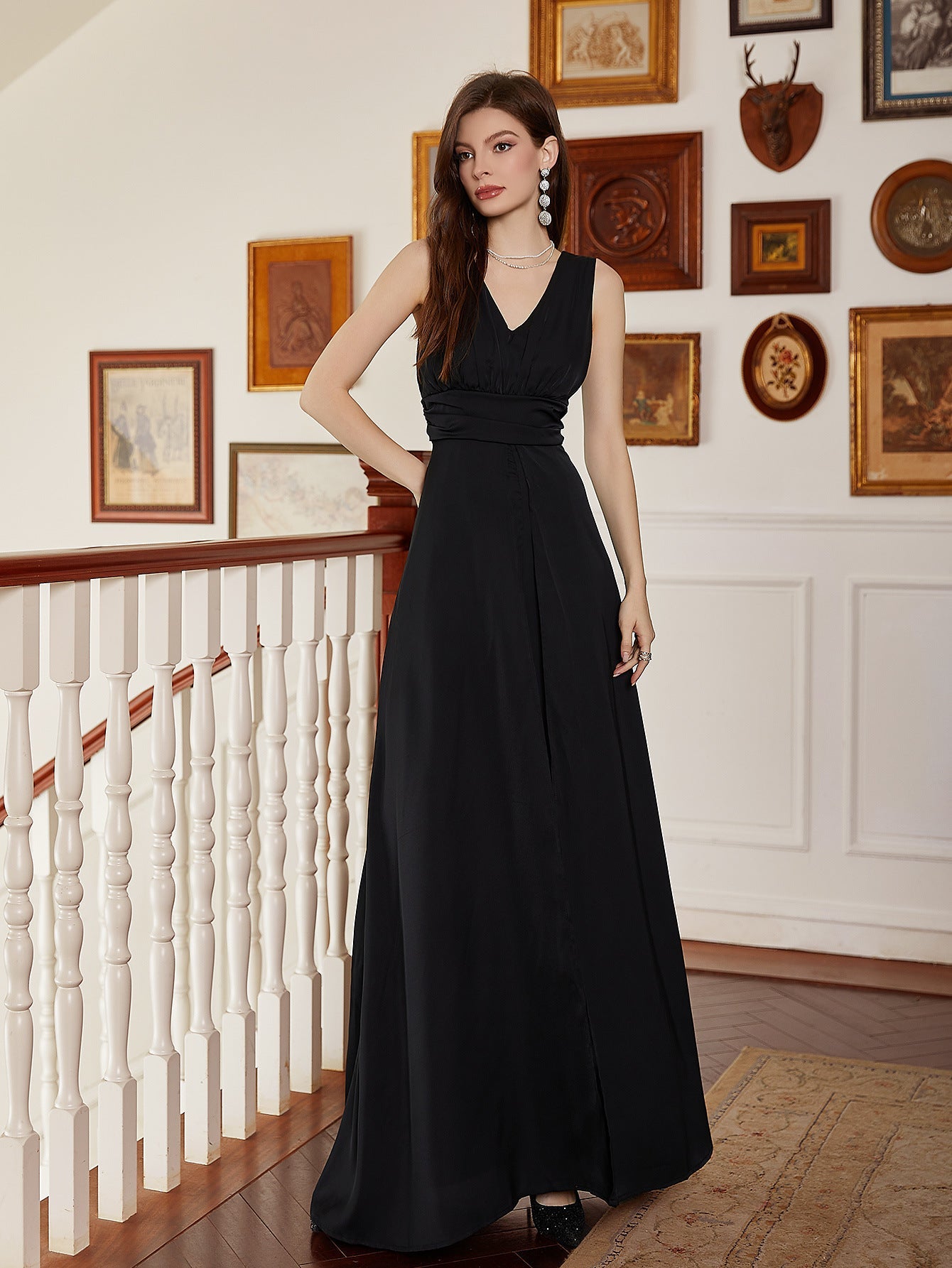 Sleeveless Wide-Leg Jumpsuit with V-Neck and Ruched Waist