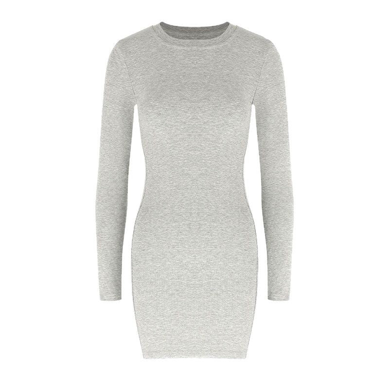 Solid Bodycon Mini Dress with Round Neck and Thumbhole Sleeves