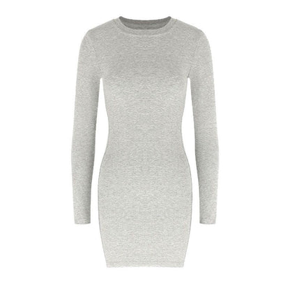 Solid Bodycon Mini Dress with Round Neck and Thumbhole Sleeves