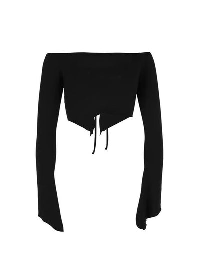 Off-Shoulder Crop Top with Ruched Drawstring Front