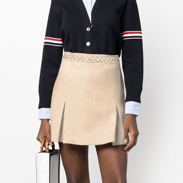 Pleated Mini Skirt with High-Waist and Chain Waistband