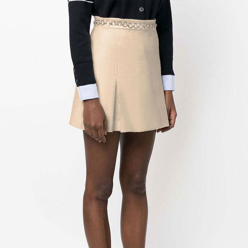 Pleated Mini Skirt with High-Waist and Chain Waistband