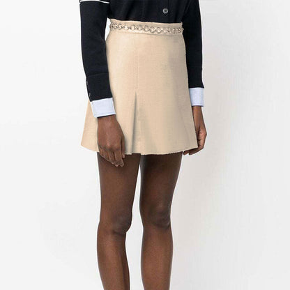 Pleated Mini Skirt with High-Waist and Chain Waistband