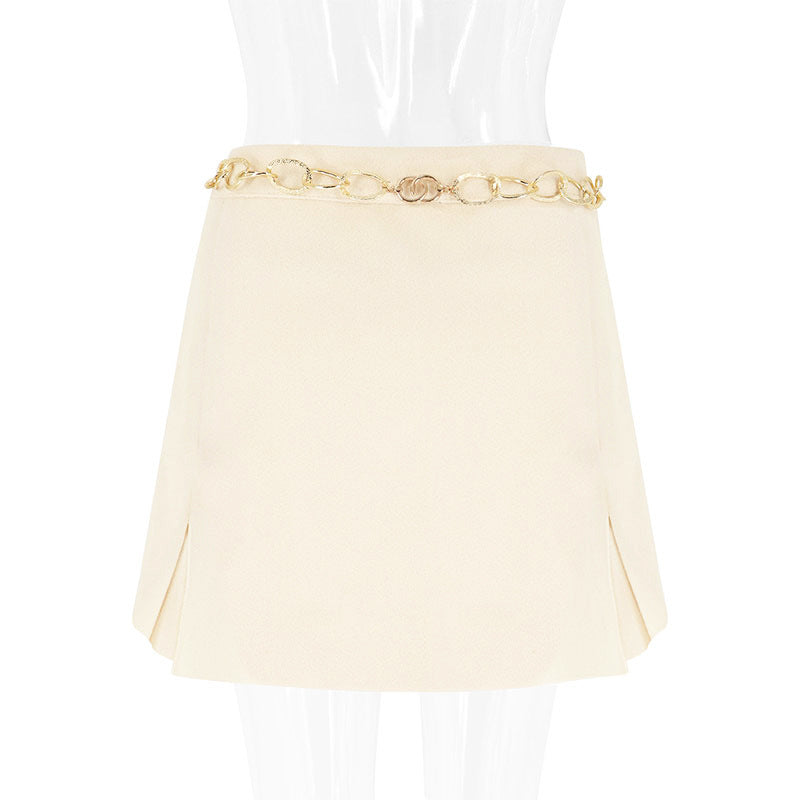 Pleated Mini Skirt with High-Waist and Chain Waistband