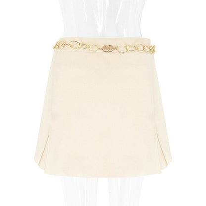 Pleated Mini Skirt with High-Waist and Chain Waistband