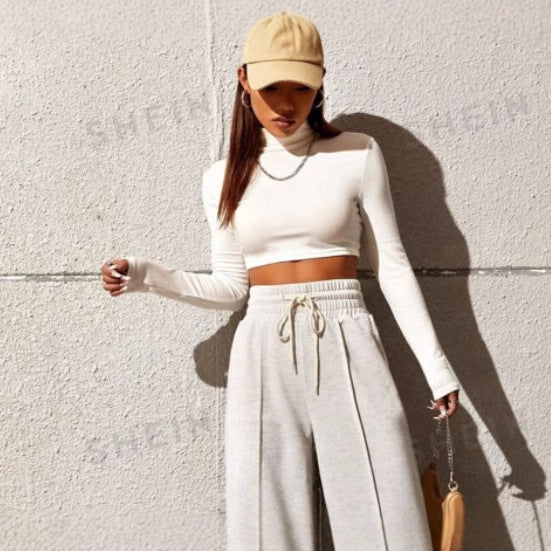 Solid Slim Fit High Neck Cropped Top