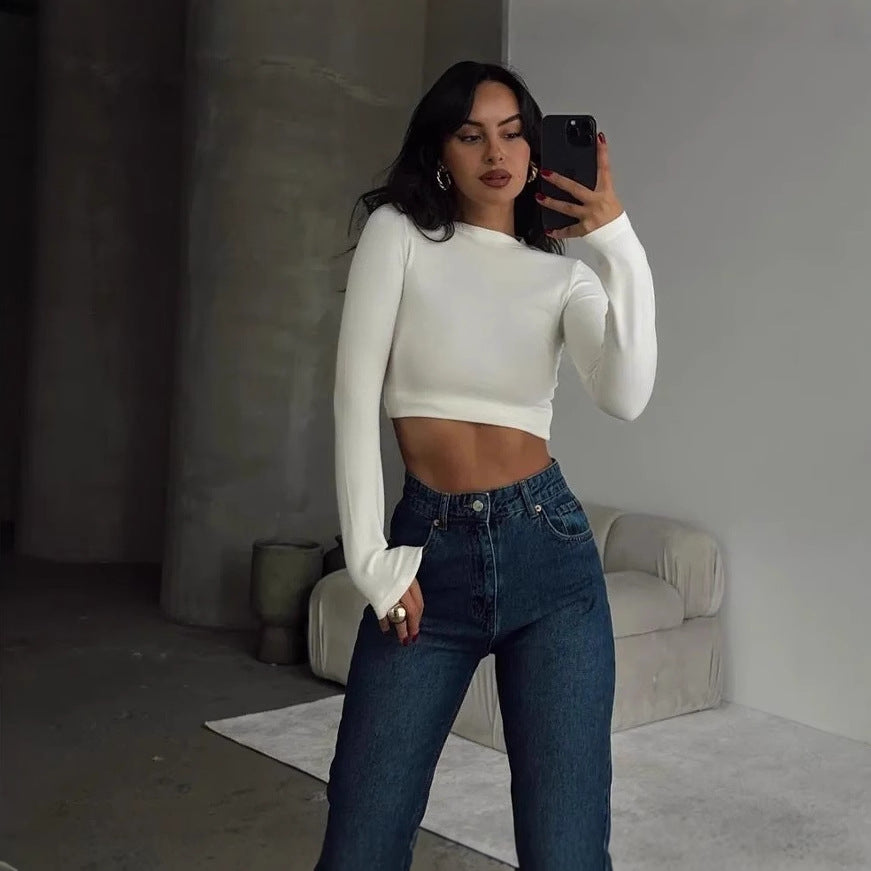 Solid Slim Fit High Neck Cropped Top