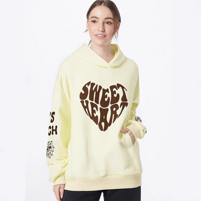 Sweet Heart Graphic Pullover Hoodie with Loose Fit