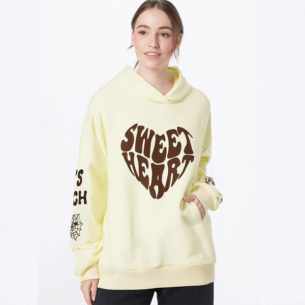 Sweet Heart Graphic Pullover Hoodie with Loose Fit
