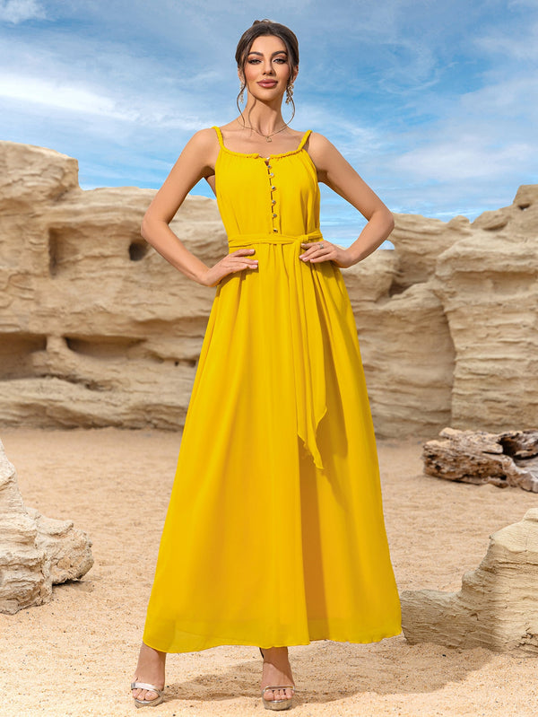 Maxi Dress with Spaghetti Straps and High Tie Waist