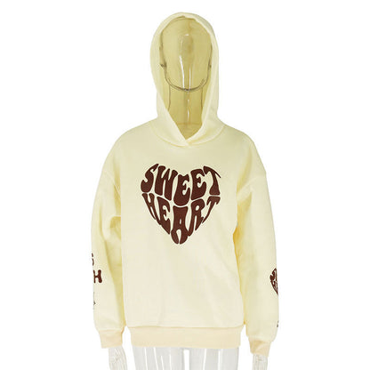 Sweet Heart Graphic Pullover Hoodie with Loose Fit