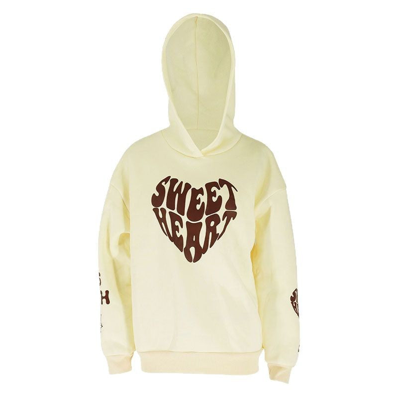 Sweet Heart Graphic Pullover Hoodie with Loose Fit