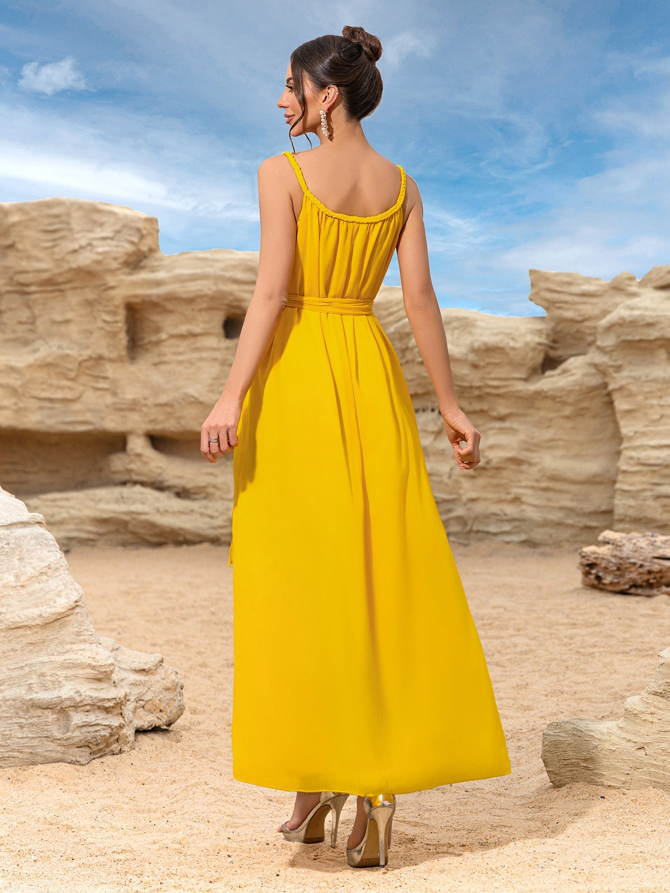 Maxi Dress with Spaghetti Straps and High Tie Waist