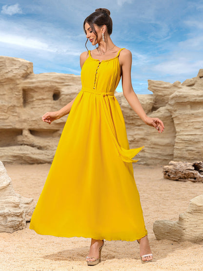 Maxi Dress with Spaghetti Straps and High Tie Waist