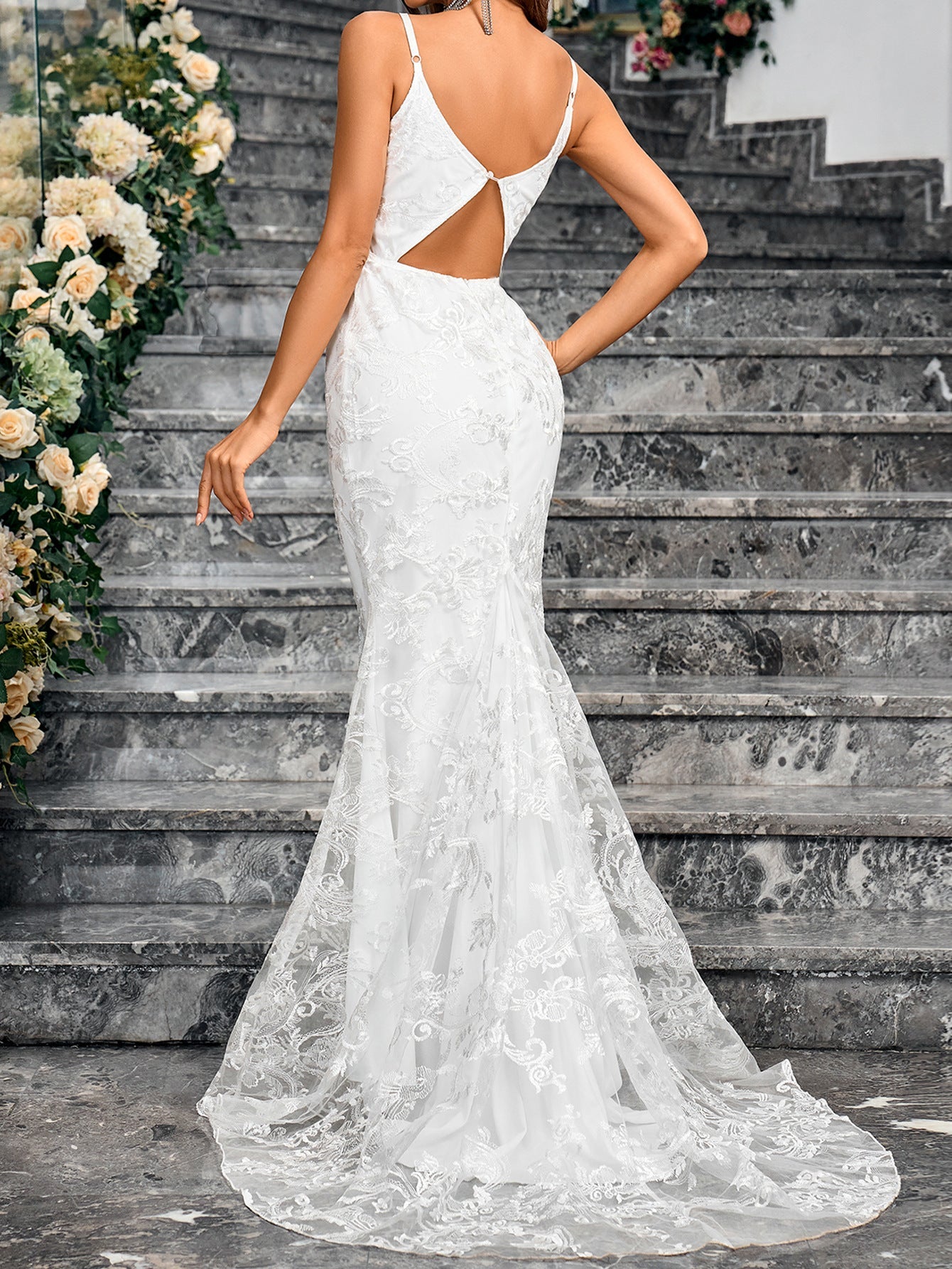 Lace Fishtail Maxi Dress with Open Back