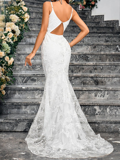 Lace Fishtail Maxi Dress with Open Back