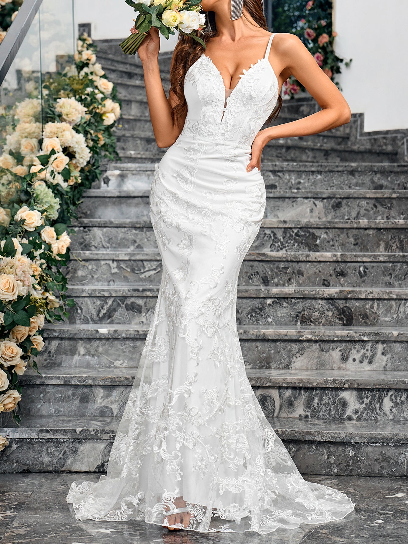 Lace Fishtail Maxi Dress with Open Back