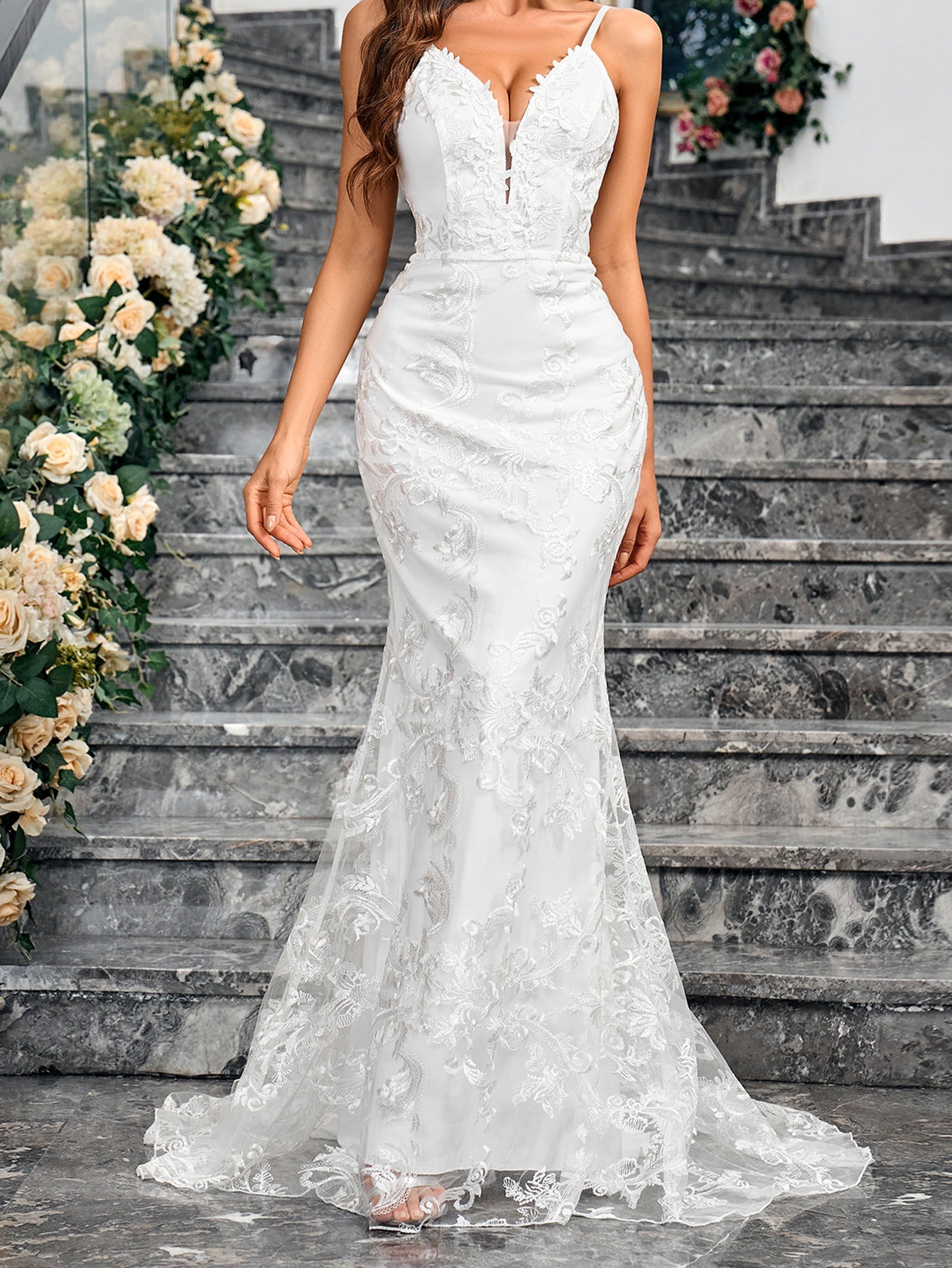 Lace Fishtail Maxi Dress with Open Back
