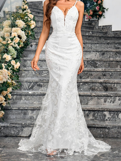 Lace Fishtail Maxi Dress with Open Back