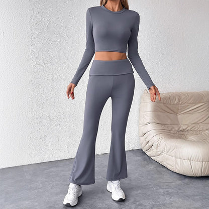 Long-Sleeve Cropped Top and High-Waist Flared Pants Set