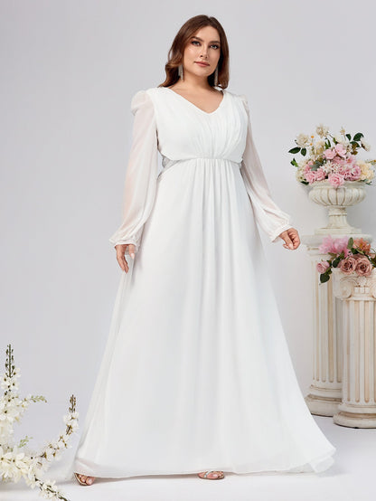 Plus Size Chiffon Maxi Dress with V-Neck and Empire Waist