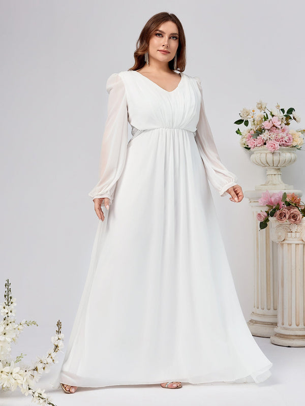 Plus Size Chiffon Maxi Dress with V-Neck and Empire Waist