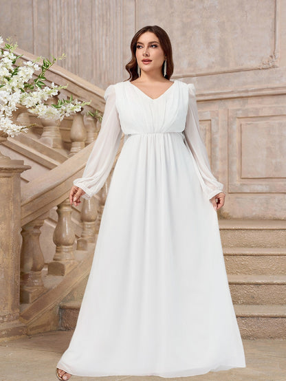 Plus Size Chiffon Maxi Dress with V-Neck and Empire Waist