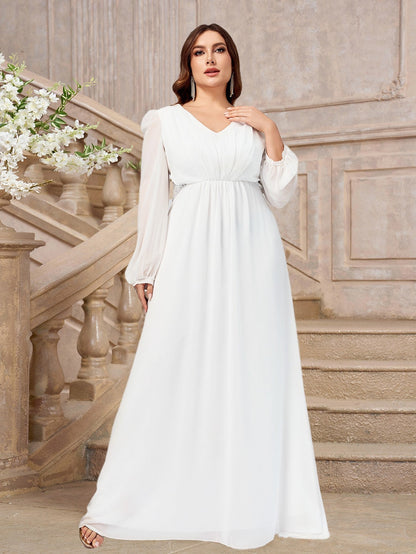 Plus Size Chiffon Maxi Dress with V-Neck and Empire Waist