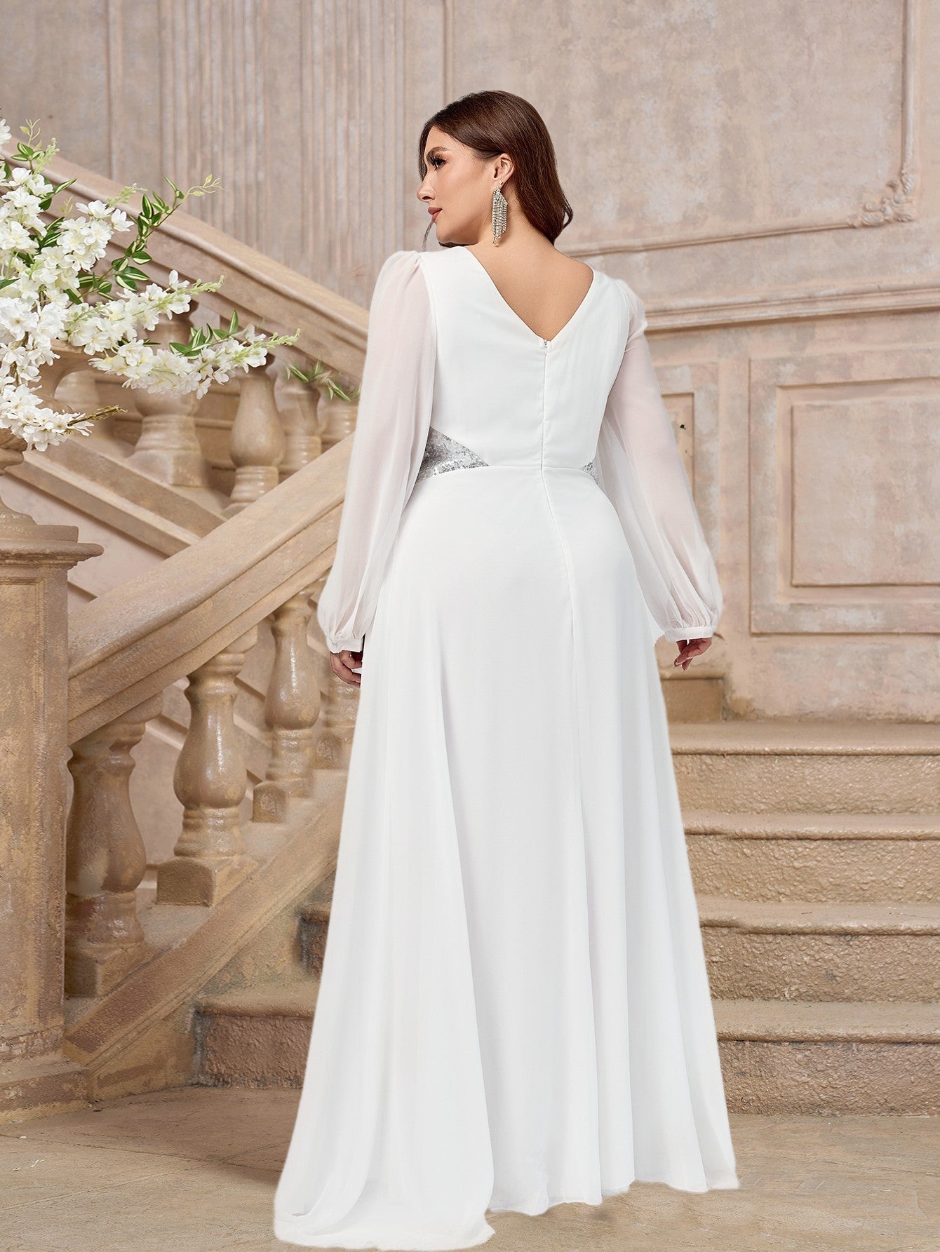 Plus Size Chiffon Maxi Dress with V-Neck and Empire Waist