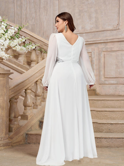 Plus Size Chiffon Maxi Dress with V-Neck and Empire Waist