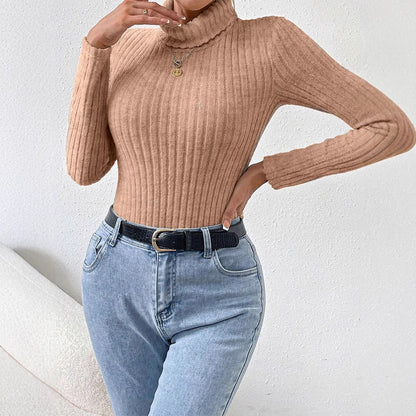 Bodycon Bodysuit with Turtleneck and Ribbed Knit