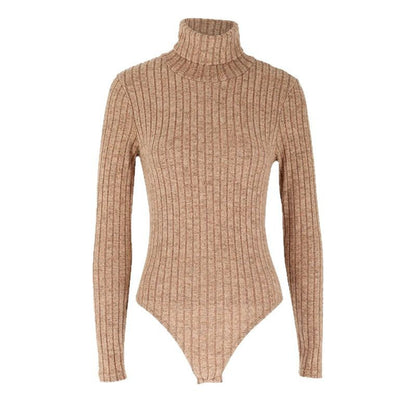 Bodycon Bodysuit with Turtleneck and Ribbed Knit