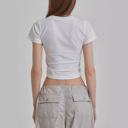 Bow Print Crop Top with Slim Fit and Round Neck