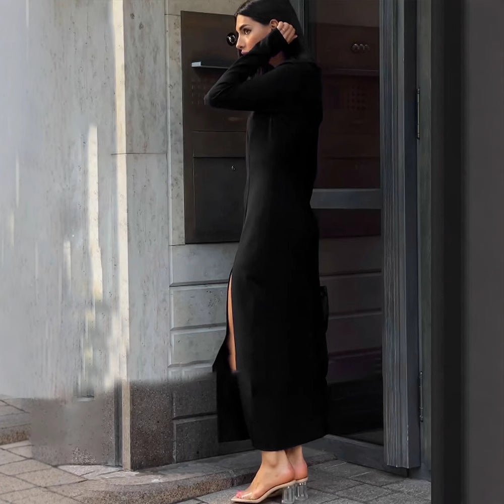 Bodycon Midi Dress with Metal V-Neck and Side Slit