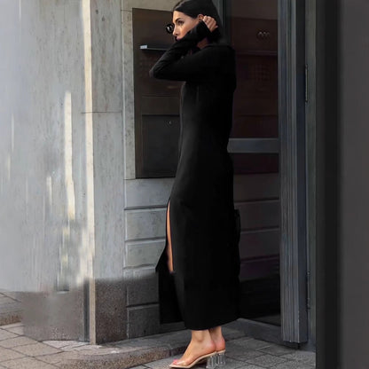 Bodycon Midi Dress with Metal V-Neck and Side Slit