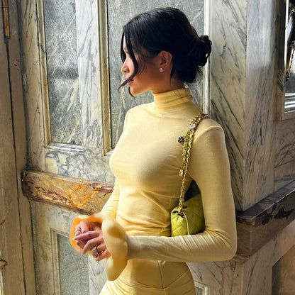 Slim-Fit Cropped Top with Half-High Collar and Ruffled Cuffs