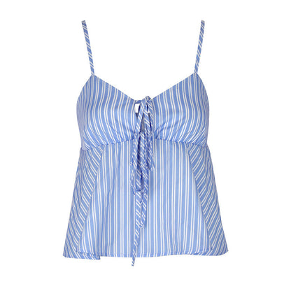 Striped Cami Top with Tie-Front and Peplum Hem