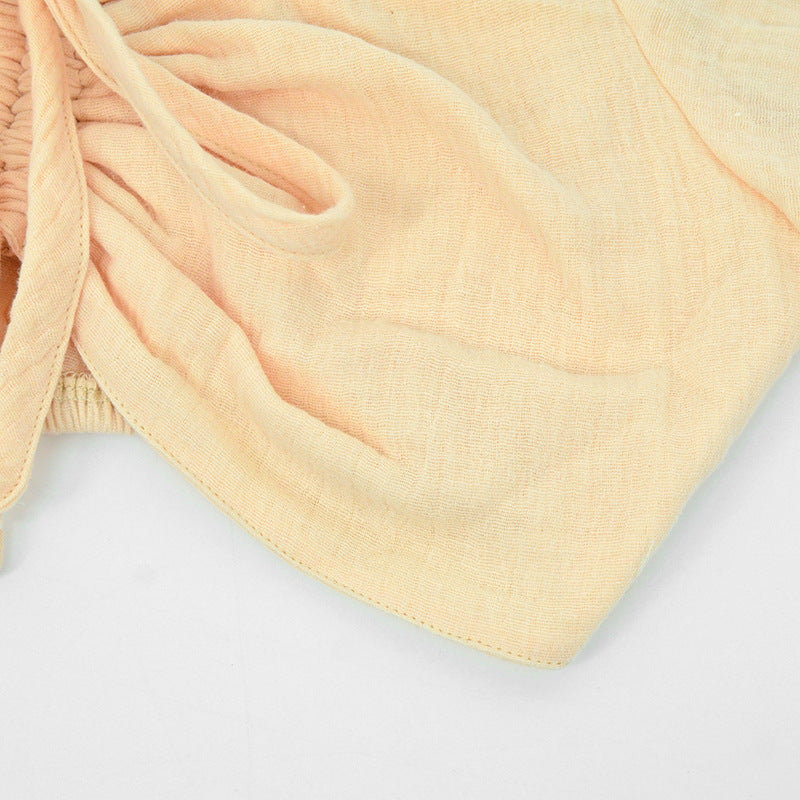Solid Cropped Top with Petal Sleeves and Drawstring Tie-Front