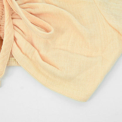 Solid Cropped Top with Petal Sleeves and Drawstring Tie-Front