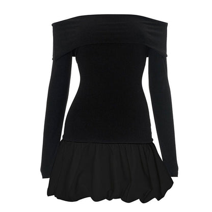 Off-Shoulder Long Sleeve Mini Dress with Puff Skirt