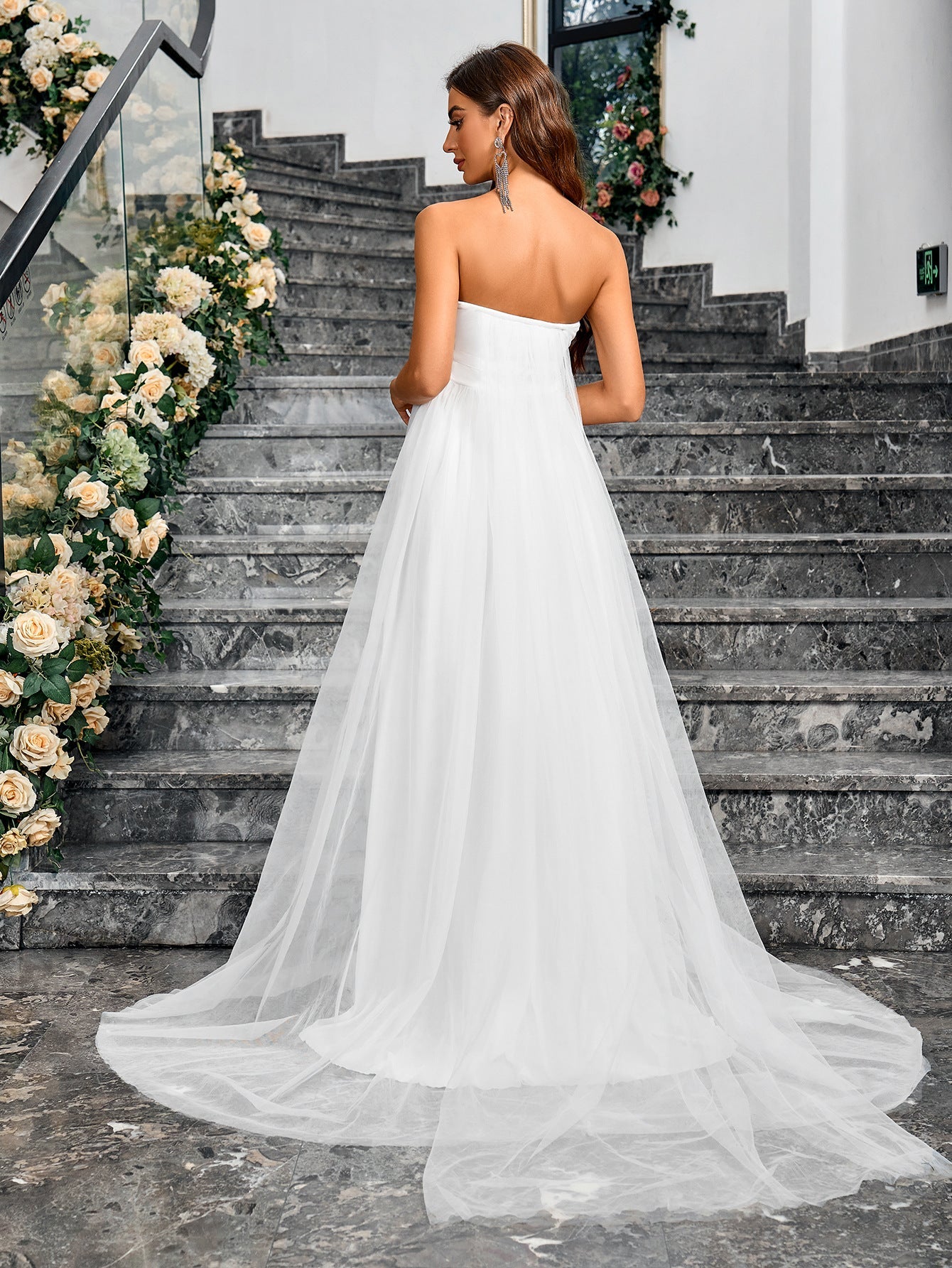 Princess Maxi Dress with Strapless V-Neck and Tulle Skirt