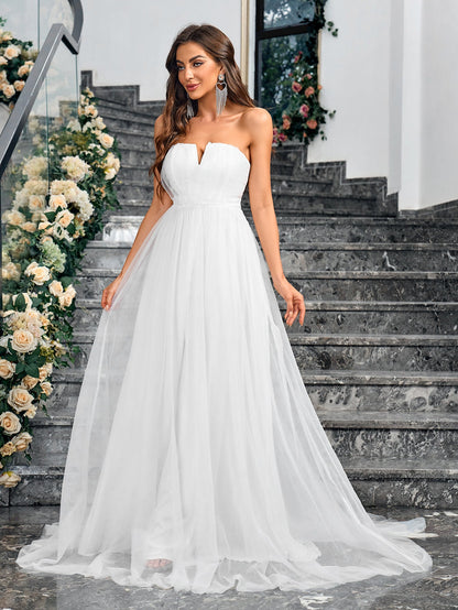 Princess Maxi Dress with Strapless V-Neck and Tulle Skirt