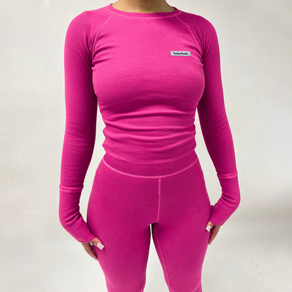 Slim-Fit Ribbed Two-Piece Legging Set with Thumbholes