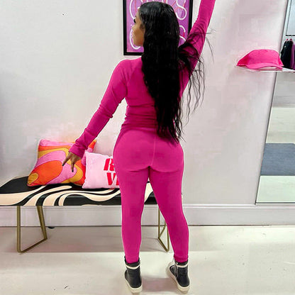 Slim-Fit Ribbed Two-Piece Legging Set with Thumbholes
