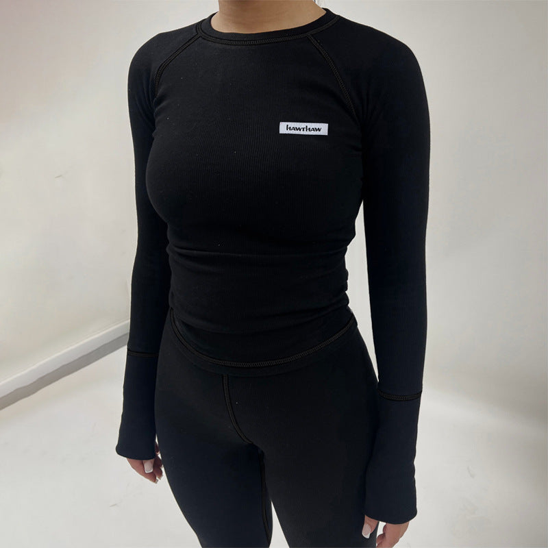 Slim-Fit Ribbed Two-Piece Legging Set with Thumbholes