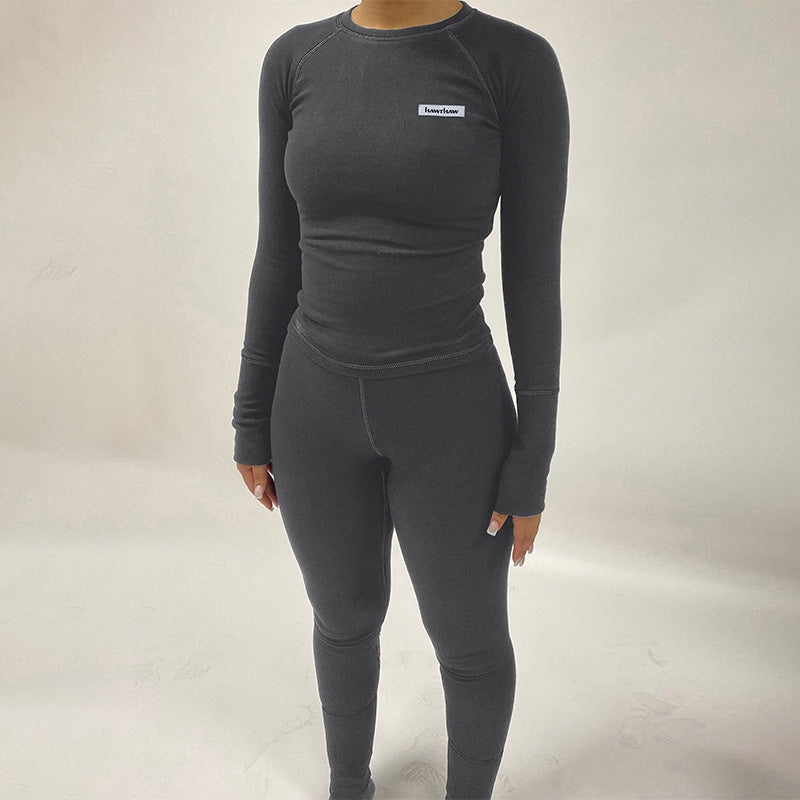 Slim-Fit Ribbed Two-Piece Legging Set with Thumbholes