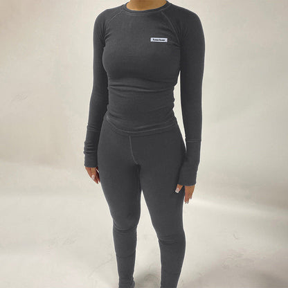 Slim-Fit Ribbed Two-Piece Legging Set with Thumbholes
