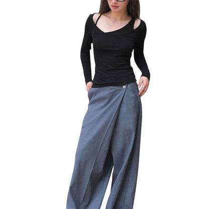 Slim-Fit Long-Sleeve Top with U-Neck and Shoulder Strap Detail